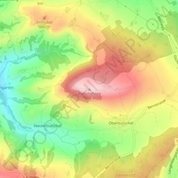 Topografische Karte Bütschelegg, Höhe, Relief