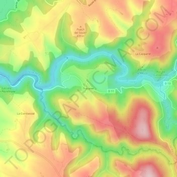 Topografische Karte Travanet, Höhe, Relief