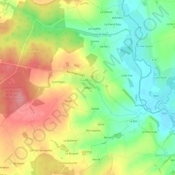 Topografische Karte Tréleau, Höhe, Relief