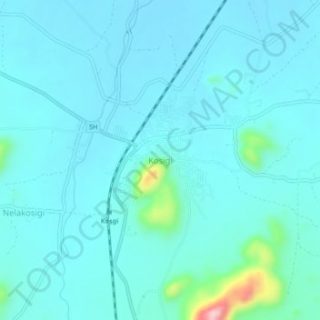 Topografische Karte Kosigi, Höhe, Relief