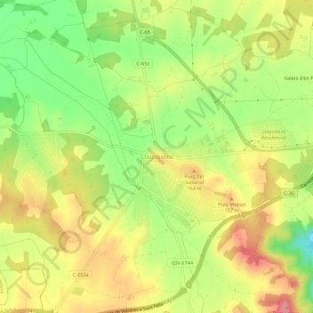 Topografische Karte Llagostera, Höhe, Relief