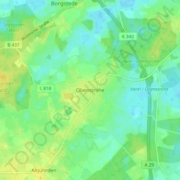 Topografische Karte Obenstrohe, Höhe, Relief