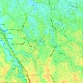 Topografische Karte Parigi, Höhe, Relief