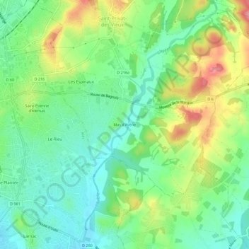 Topografische Karte Mas d'Avène, Höhe, Relief
