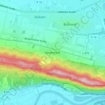 Topografische Karte Häverstädt, Höhe, Relief