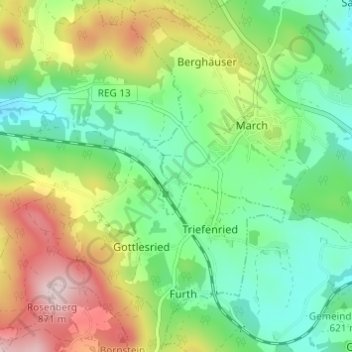 Topografische Karte Edhof, Höhe, Relief