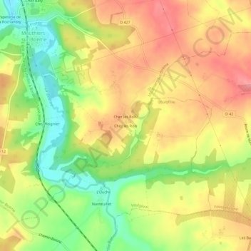 Topografische Karte Chez les Rois, Höhe, Relief