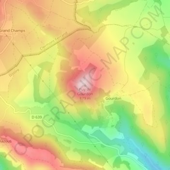 Topografische Karte Puy de Gourdon, Höhe, Relief