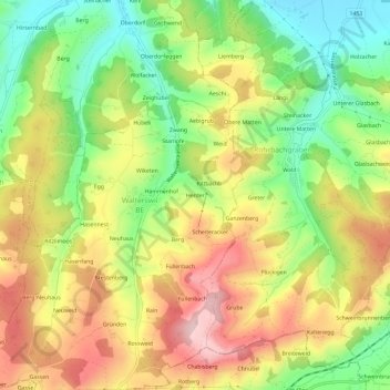 Topografische Karte Herder, Höhe, Relief