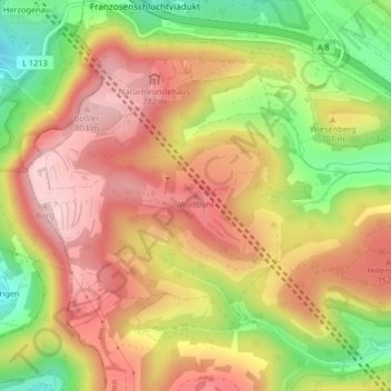 Topografische Karte Wolfbühl, Höhe, Relief