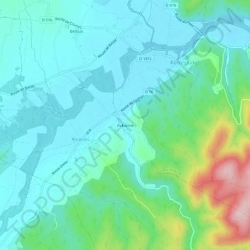 Topografische Karte Aubarine, Höhe, Relief