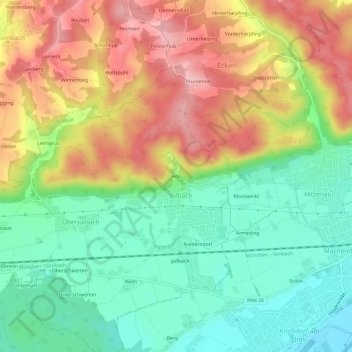 Topografische Karte Höll, Höhe, Relief