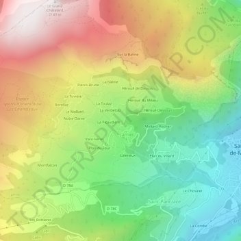 Topografische Karte Le Cruet, Höhe, Relief