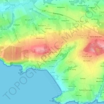 Topografische Karte Menez Kergreis, Höhe, Relief