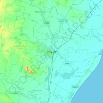 Topografische Karte Ongole, Höhe, Relief