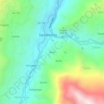 Topografische Karte Rucus, Höhe, Relief