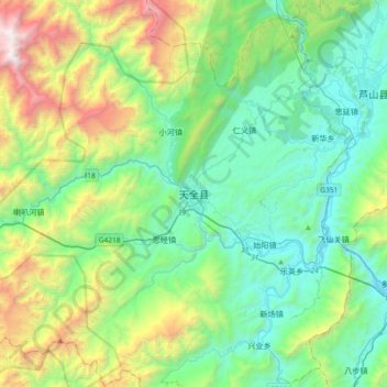 Topografische Karte Tianquan, Höhe, Relief