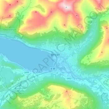 Topografische Karte Ørsta, Höhe, Relief