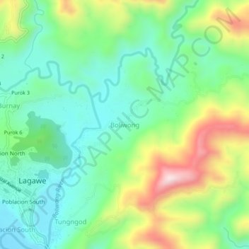 Topografische Karte Boliwong, Höhe, Relief