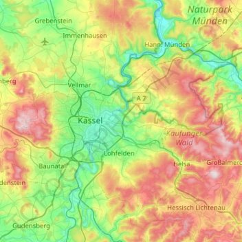 Topografische Karte Niestetal, Höhe, Relief