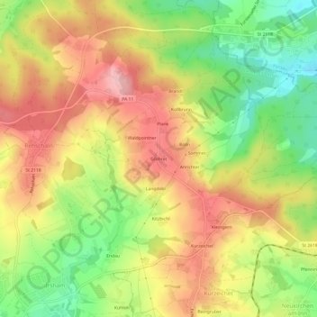 Topografische Karte Gföhret, Höhe, Relief