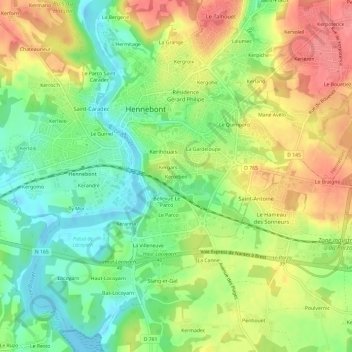 Topografische Karte Kerorben, Höhe, Relief
