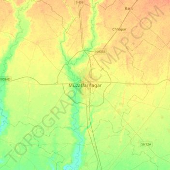 Topografische Karte Muzaffarnagar, Höhe, Relief