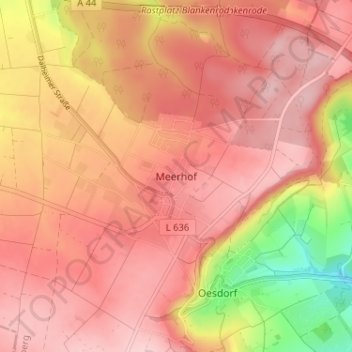 Topografische Karte Meerhof, Höhe, Relief