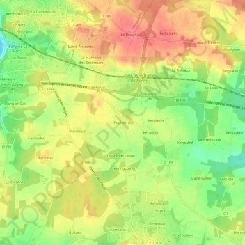 Topografische Karte Poulvernic, Höhe, Relief