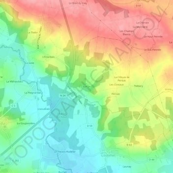 Topografische Karte Psihan, Höhe, Relief