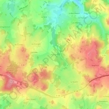Topografische Karte Poulignat, Höhe, Relief