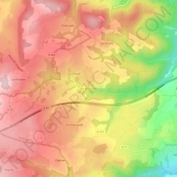 Topografische Karte Les Buchailles, Höhe, Relief