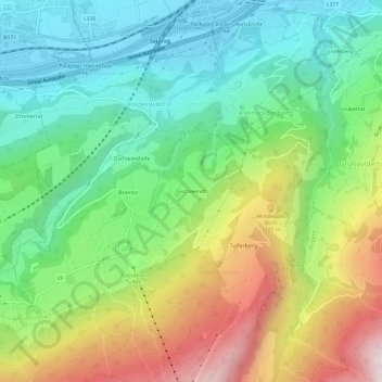 Topografische Karte Gschwendt, Höhe, Relief