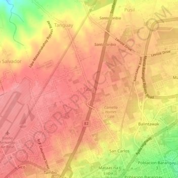 Topografische Karte Tibig, Höhe, Relief