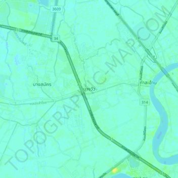 Topografische Karte Bang Wua, Höhe, Relief