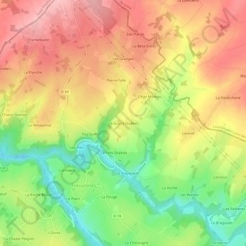 Topografische Karte Le Grand Drablet, Höhe, Relief