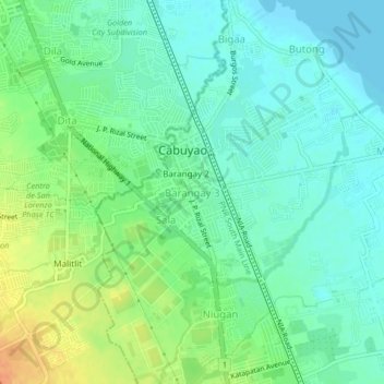 Topografische Karte Barangay 3, Höhe, Relief