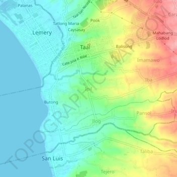 Topografische Karte Ipil, Höhe, Relief