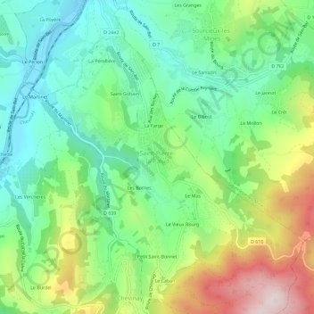 Topografische Karte Saint-Pierre-la-Palud, Höhe, Relief