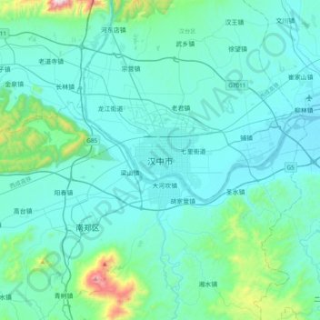 Topografische Karte 汉中市, Höhe, Relief