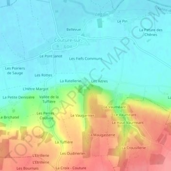 Topografische Karte Château de Ronsard, Höhe, Relief