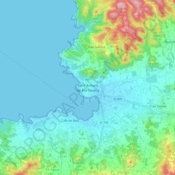 Topografische Karte Sant Antoni de Portmany, Höhe, Relief