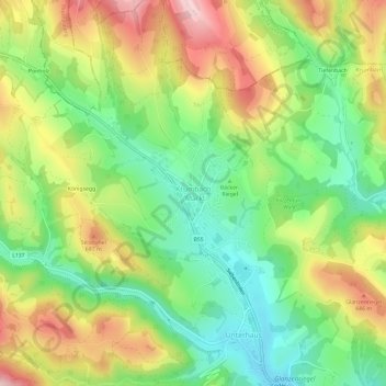Topografische Karte Krumbach - Markt, Höhe, Relief