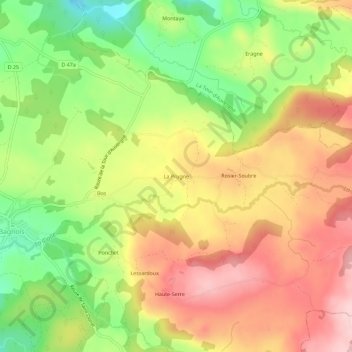 Topografische Karte La Prugne, Höhe, Relief