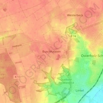 Topografische Karte Buschhausen, Höhe, Relief