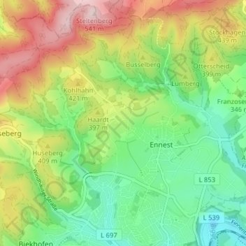 Topografische Karte Holzweg, Höhe, Relief