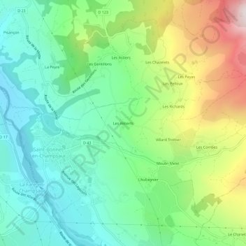 Topografische Karte Les Aliberts, Höhe, Relief