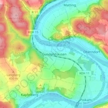 Topografische Karte Gundelshausen, Höhe, Relief