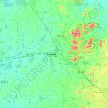 Topografische Karte Tumakuru, Höhe, Relief
