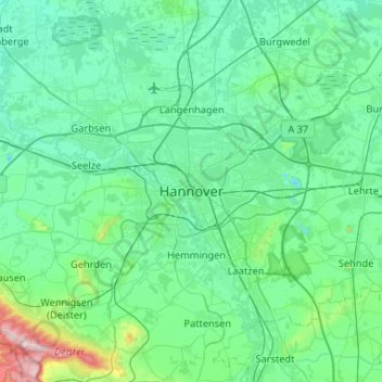 Topografische Karte Hannover, Höhe, Relief